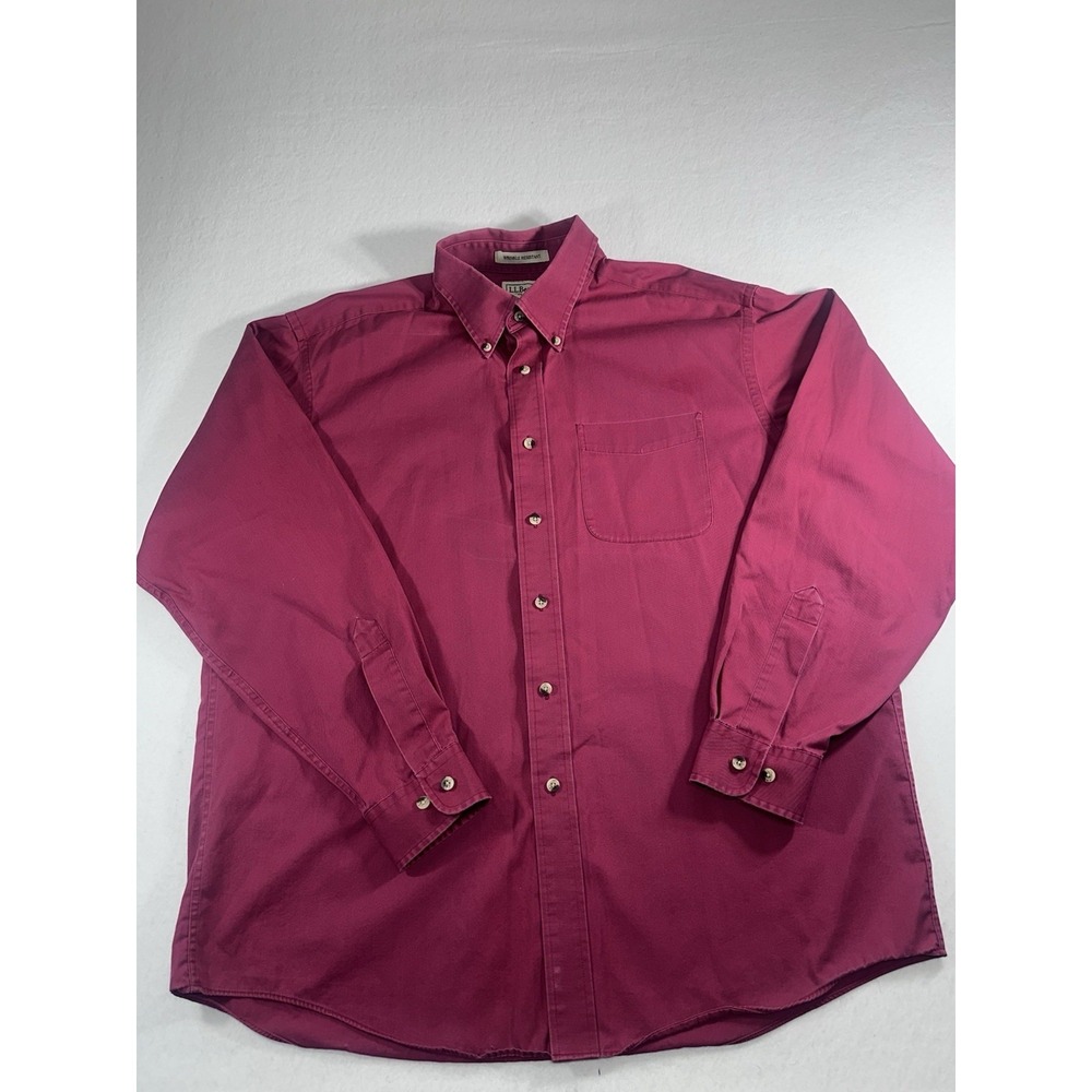 L.L. Bean Shirt Mens Large Reg Wrinkle Resistant Cotton Button Down Burgundy Red